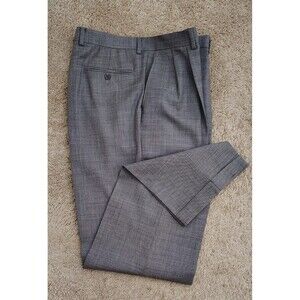 Chaps Men's Dress Pants 34 x 34 Gray Pleated Front Cuffed 100% Wool Preppy